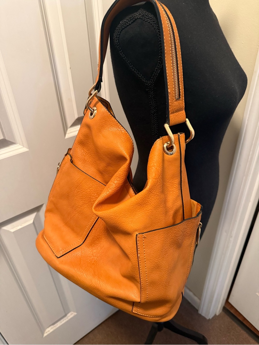 Orange Leather Hobo Shoulder Bag - Unbranded